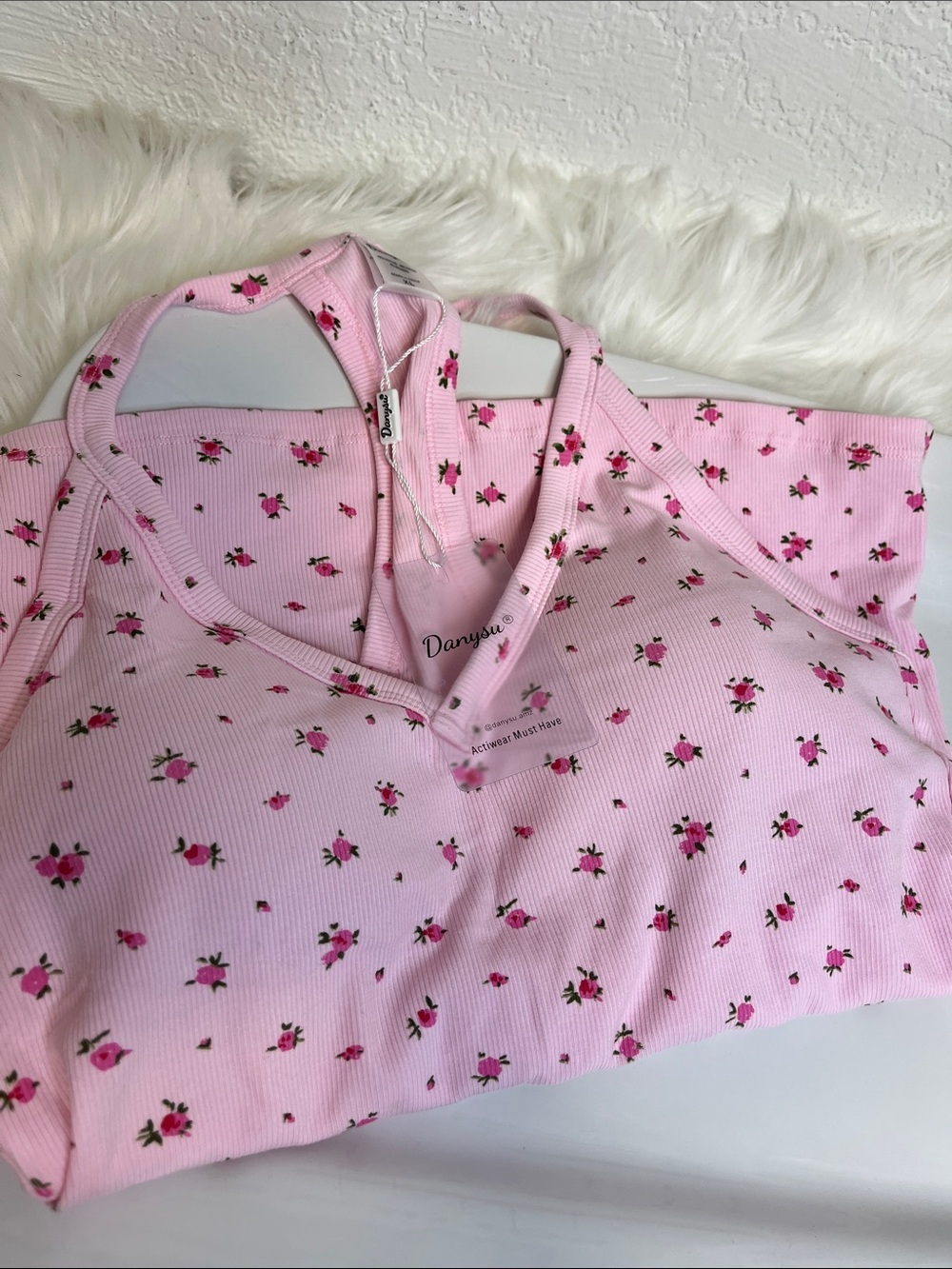 Light Pink Floral Ribbed V-Neck Cami - Picture 6 of 6